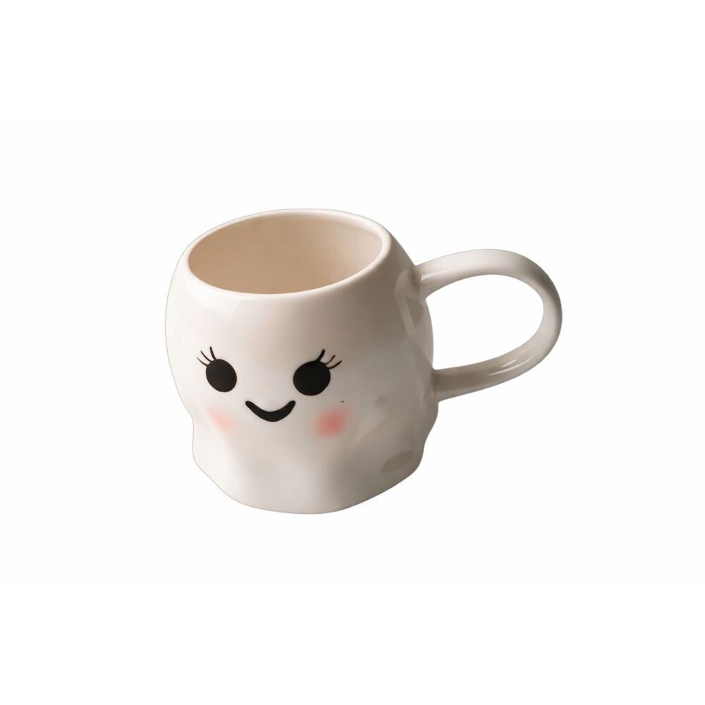 Williams Sonoma Hand-Painted Ghost Mug 19oz Halloween Stoneware Rosy Cheeks NWT